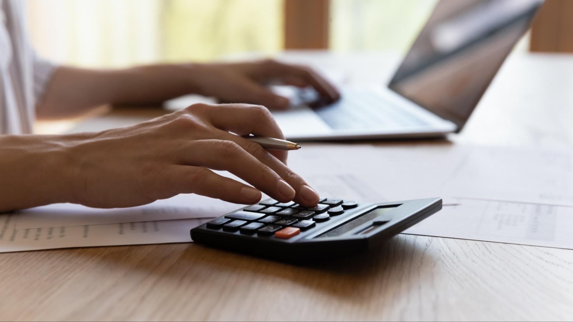 Calculator on desk.