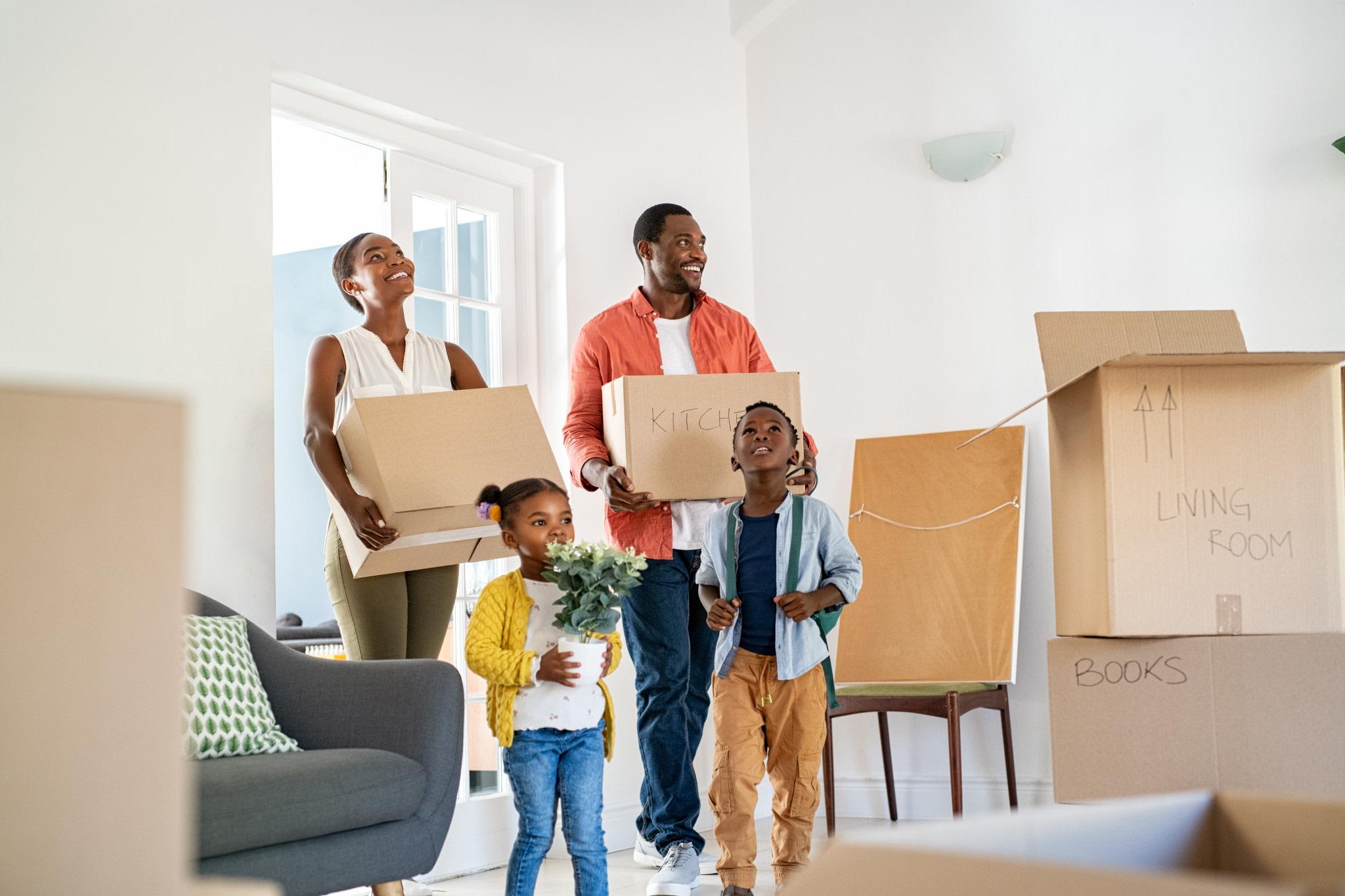 Family moving into their new home.